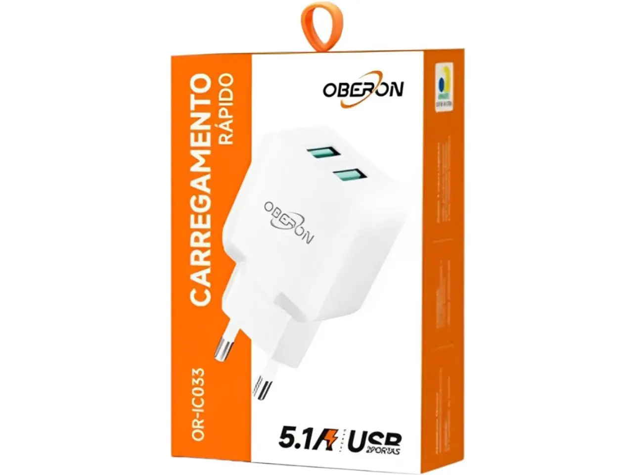 Carregador de Tomada Orberon Dual USB (Carga Rápida) 12W/5.1A – OR-IC033