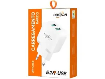 Carregador de Tomada Orberon Dual USB (Carga Rápida) 12W/5.1A – OR-IC033