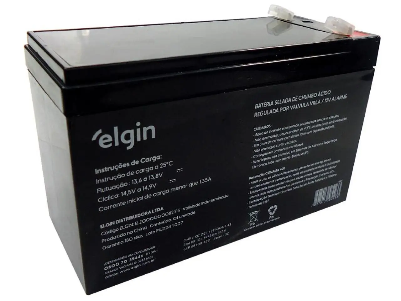 Bateria Selada de Chumbo para Sistema de Alarme 12V - Elgin 82315