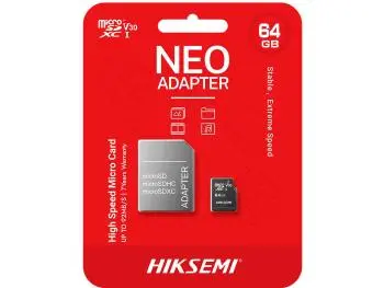 Cartão Hiksemi 64GB Neo microSD Card (Classe 10) U1, V30, UHS-I c/Adaptador - HS-TF-C1 64G