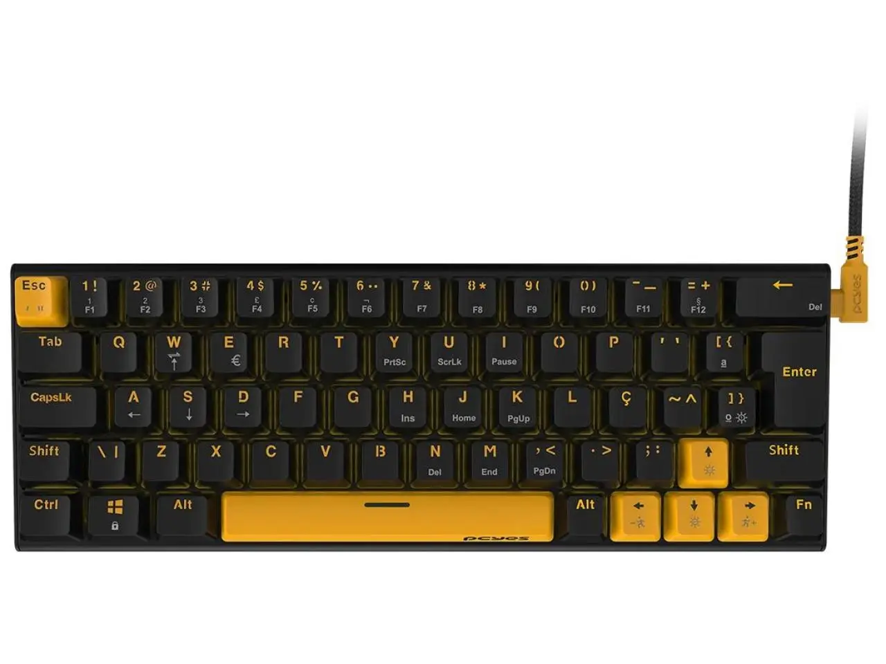 Teclado Mecânico Gamer PCYES Kuromori 60% Voyager Edition Led Yellow com Switch Outemu Red ABNT2 USB