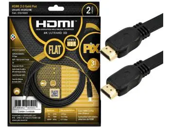 Cabo HDMI PIX Flat Gold HDMI 2.0 4K Ultra HD HDR 2 Metros Preto - 018-5022