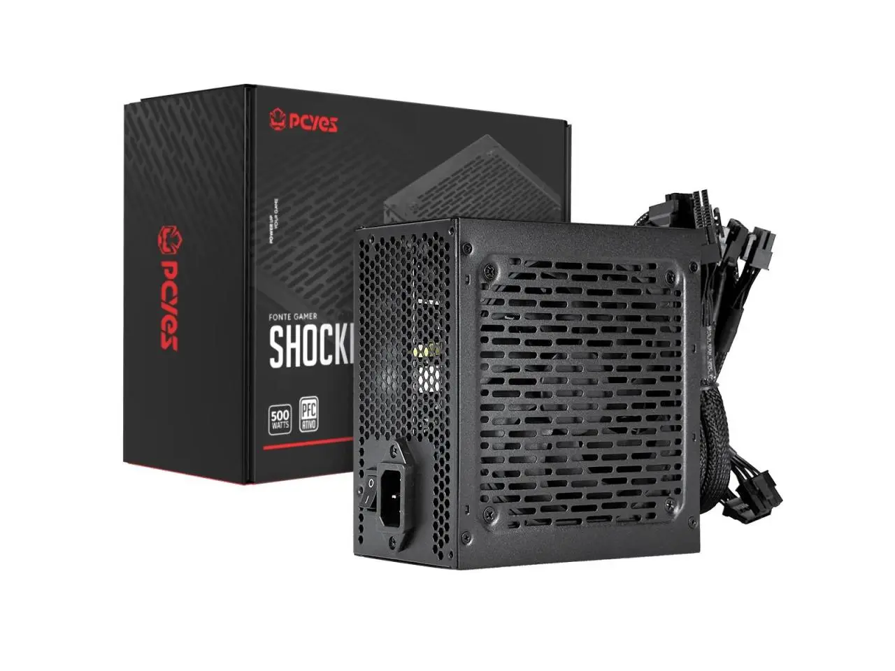 Fonte PCYES 500W Shocker, PFC Ativo, ATX12V v2.x, 80PLUS, Preto