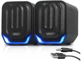 Caixa de Som Knup 2.0, Led Azul, 12W RMS, USB - Preto