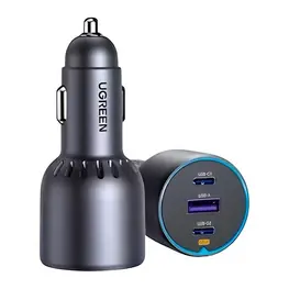 Carregador Veicular Ugreen 2x USB-C + 1x USB-A 75W, Carregamento Rápido, PD 3.0 QC 3.0 PPS 2.0 Preto - 35024