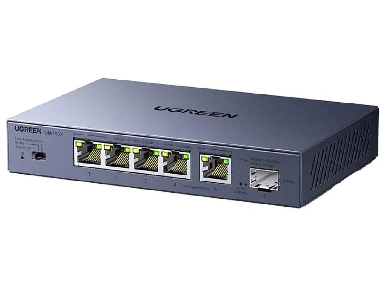 Switch Ethernet Ugreen 35048EU 5x RJ45 2,5Gbps + 1x SFP+ 10Gbps, Não Gerenciável, Plug & Play, Gabinete Metálico - 10916
