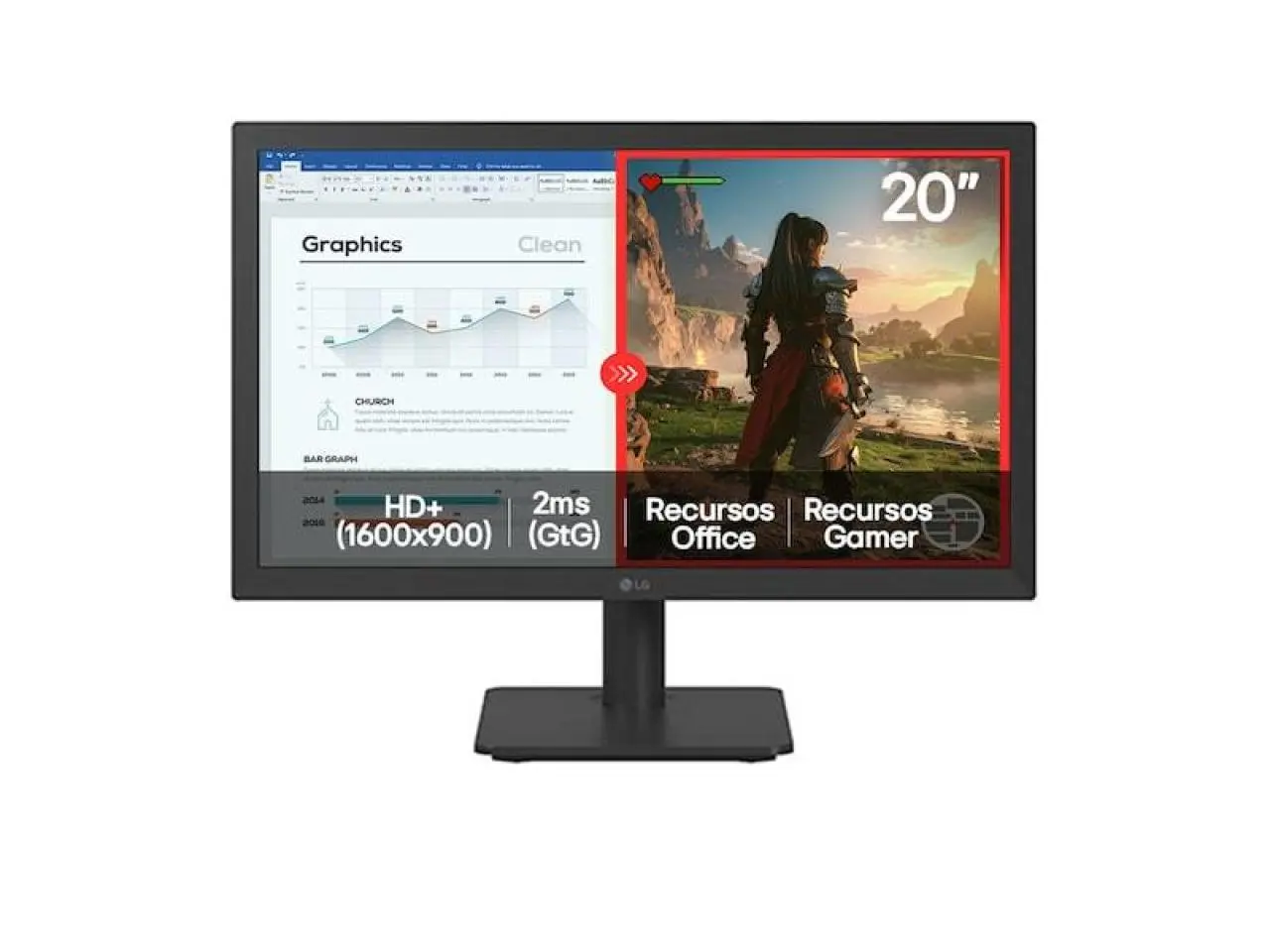 Monitor LG Home & Office 20" LED Wide Digital (1600x900/HDMI/75Hz) - 20U401A-B