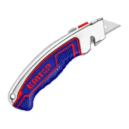 Estilete Profissional com Lâmina Trapezoidal SK5 61 x 19mm, Trava de Segurança e 6 Lâminas Extras - EMTOP ESNKT6128