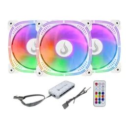 Kit com 3 Cooler Fans Rise Mode Aura Frost Pro 120mm, ARGB, Controladora + Controle Remoto, 1650RPM, Preto - RM-CF-02-ARGB