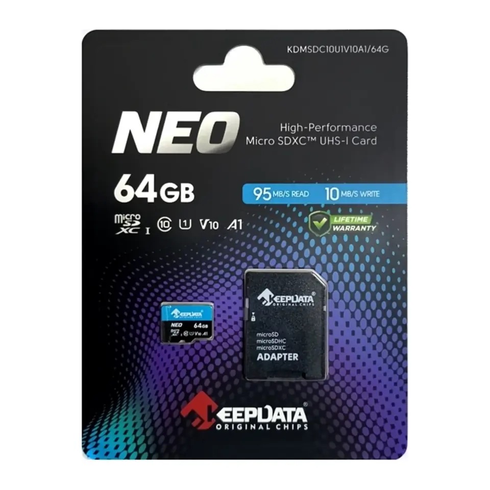 Cartão KeepData 64GB Neo microSD Card (Classe 10) U1, V10, UHS-I - KDMSDC10U1V10A1/64G