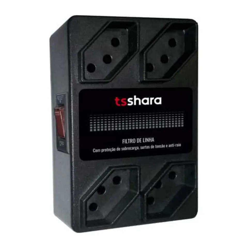 Filtro de Linha + DPS TS Shara 4 Tomadas 10A, Protetor Anti-Raio, Classe III, Bivolt, Preto - 598
