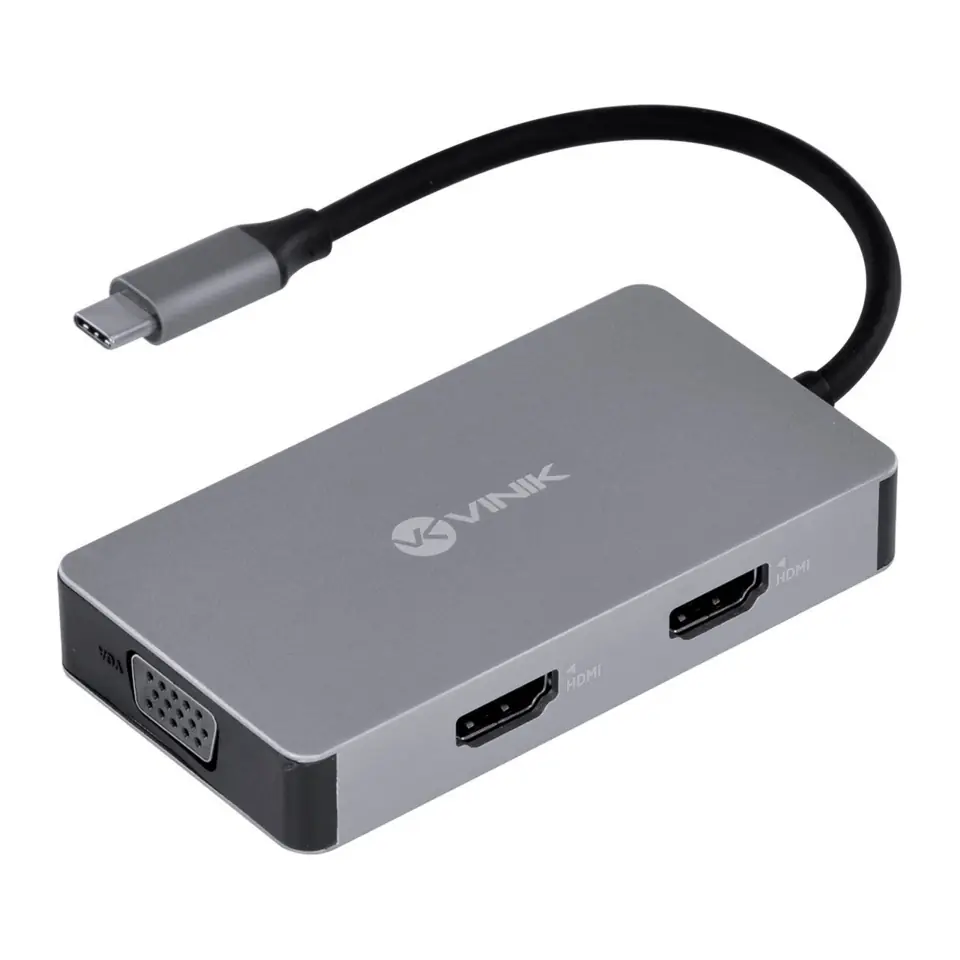 Hub USB-C Vinik 5 em 1 (2x HDMI + 1x VGA + 1x USB 3.0 + PD 60W), Preto - HC-5VGA
