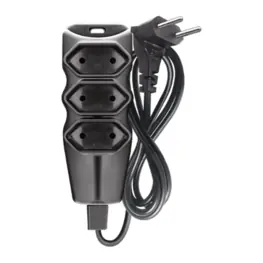 Extensão Elétrica 2P, 3 Tomadas 1,5m, 90º, 10A, Bivolt Preta - Megatron
