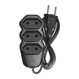 Extensão Elétrica 2P, 3 Tomadas 1,5m, 10A, Bivolt Preta - Megatron