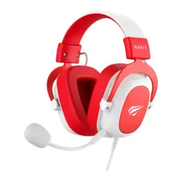 Headset Gamer Havit H2002D, P2 3,5mm, Driver 53mm, Microfone Omnidirecional Destacável, Over-Ear, Branco/Vermelho - H2002D