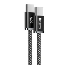 Cabo USB-C para USB-C 60W, PD, 1.5 Metros, Preto - Hrebos CB-385C