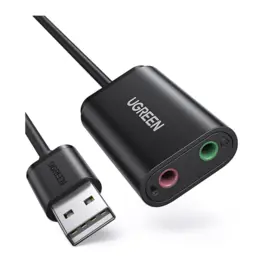 Cabo USB 2.0 para 2x P2, 15CM, Preto - Ugreen US205