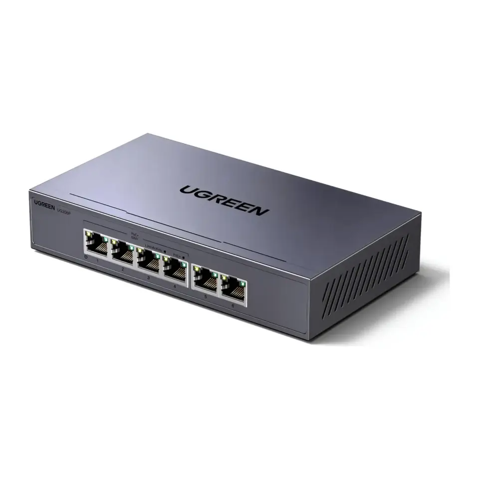 Switch Ethernet UGREEN 6 Portas PoE+ Gigabit (4 PoE+ + 2 Uplink), 60W, Plug & Play - Ugreen 35371US