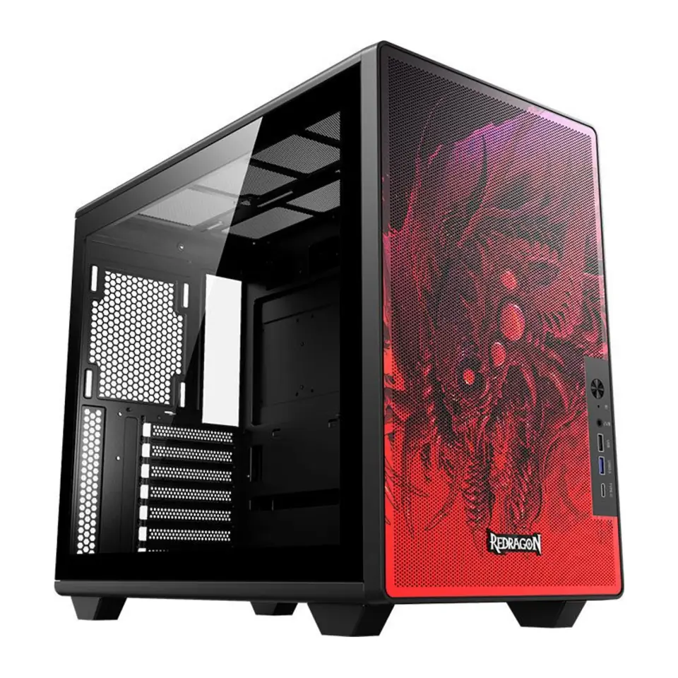 Gabinete Gamer Redragon Strafe Neo Infernal Dragon, Mid Tower, Lateral em Vidro Temperado, Preto e Vermelho - CA-617B
