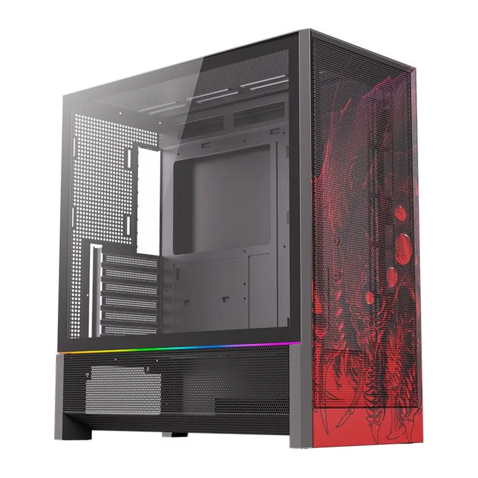 Gabinete Gamer Redragon Strafe Flow Infernal Dragon, Mid Tower, Lateral em Vidro Temperado, Preto e Vermelho - CA-618B