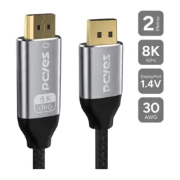 Cabo Conversor DisplayPort 1.4 x HDMI 2.1, Nylon, 2 metros, 8K - PCYes
