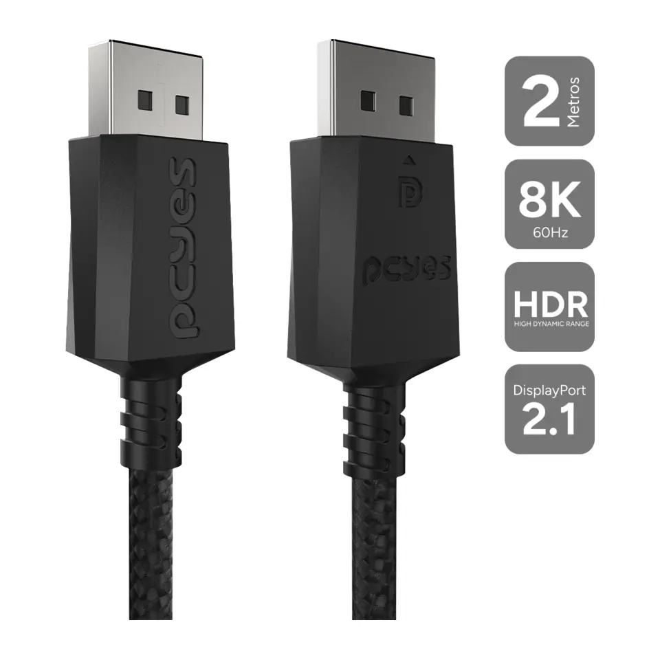 Cabo DisplayPort 2.1, Nylon, 2 metros, 8K - PCYes