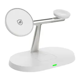 Carregador Wireless 3 em 1 MagSafe - para Smartphone, Apple Watch e Fones de Ouvido - Branco, USB-C, 15W - Dock Station - Gshield