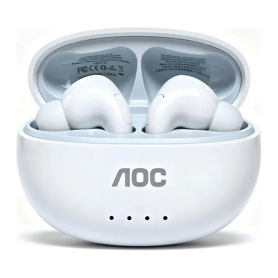 Fone de Ouvido AOC Earbuds TWS, Driver 13mm, Bluetooth 6.0, Baixa Latência, Controle Touch, 250mAh, Branco - ACT2511WT