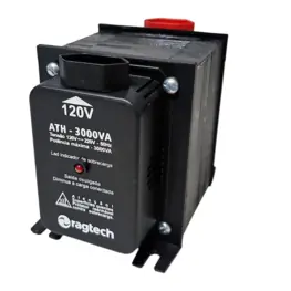 Autotransformador Ragtech ATH 3000 3000VA, Bivolt, 2 Tomadas NBR 20A, Filtro de Linha, Protetor Térmico Rearmável - 4476