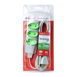 Extensão Elétrica Daneva Noshock 2P, 3 Tomadas, 3 Metros, 10A, Cabo 2x0,75mm, Cinza - DN1469