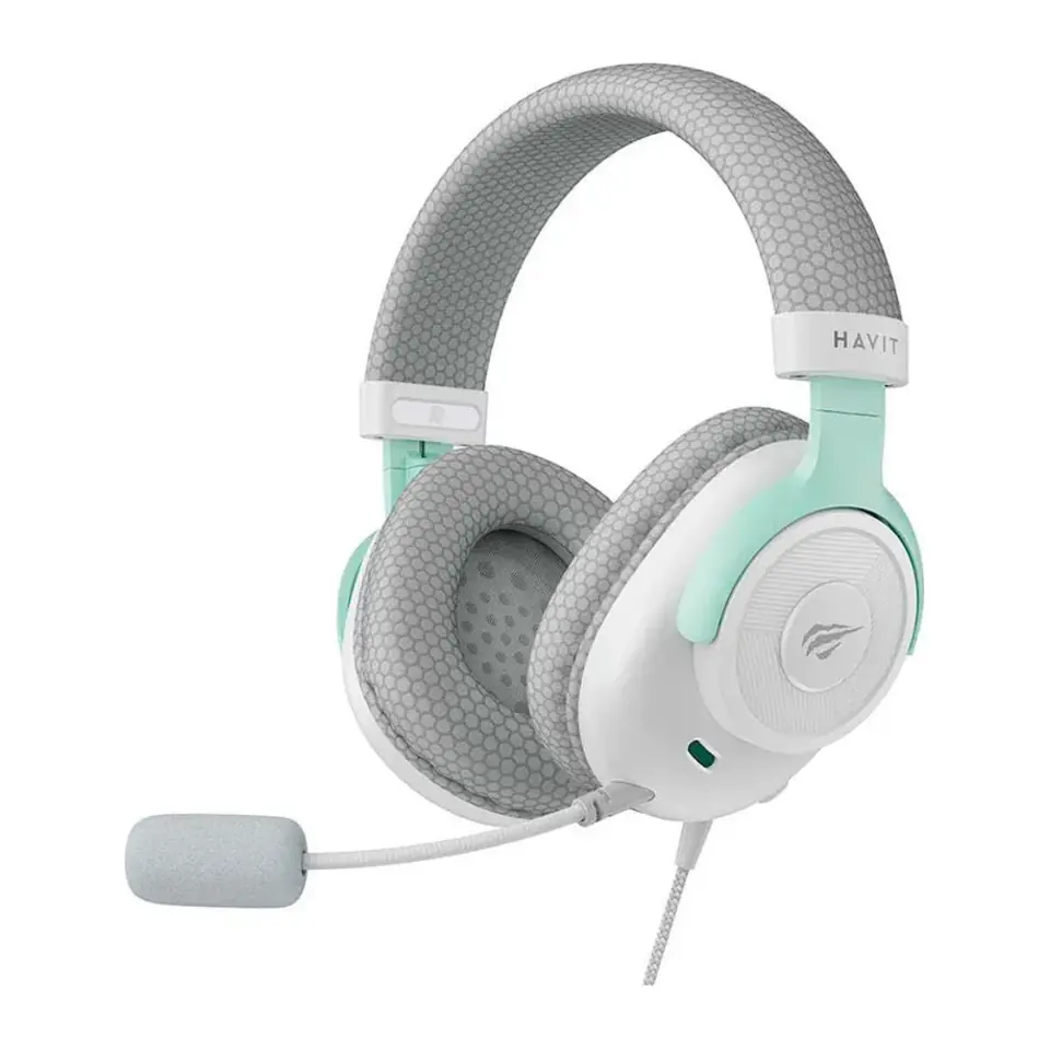 Headset Gamer Havit H2230E, Driver 50mm, Microfone Omnidirecional, Controle de Volume Inline, P3 3,5mm, Cinza/Verde - H2230E