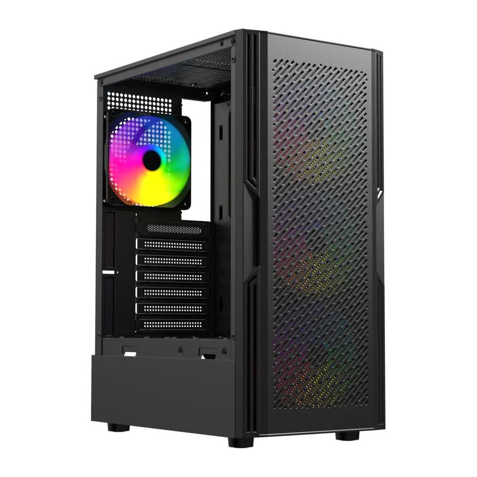 Gabinete Bluecase Gamer BG-063 KHALI PRO, 4 fans Rainbow, Mid Tower, Preto