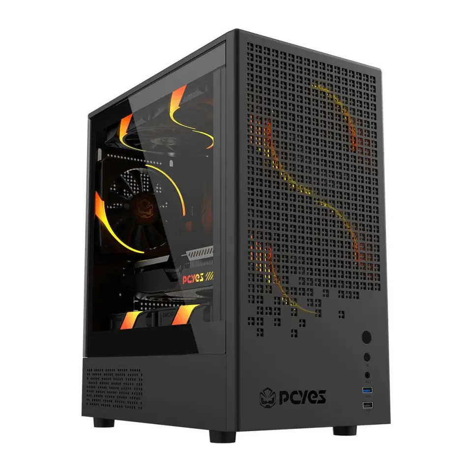Gabinete PCYES Ozara Black Vulcan - 3 Fans 120 mm ARGB, Mid Tower, Lateral em Vidro Temperado, Preto