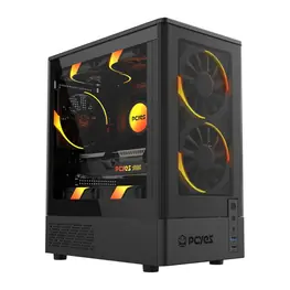 Gabinete PCYES Kauri Black Vulcan - 3 Fans 120 mm ARGB, Mid Tower, Lateral em Vidro Temperado, Preto