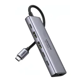 Hub USB-C Ugreen 6 em 1, HDMI 4K, 2x USB-A, 2x USB-C, 1x Power Delivery 100W - Cinza