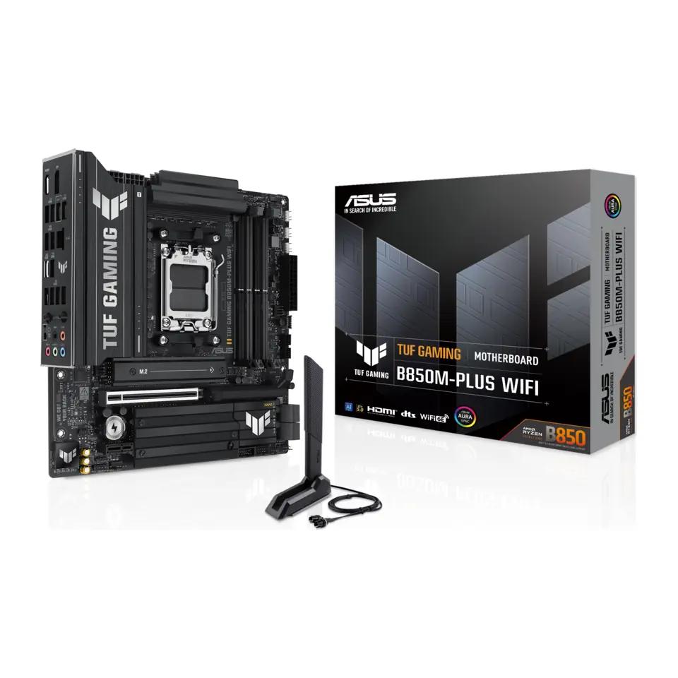 Placa Mãe ASUS TUF GAMING B850M-PLUS WIFI (Socket AM5/AMD B850/DDR5/M.2/Wi-Fi 6E/Bluetooth 5.3)