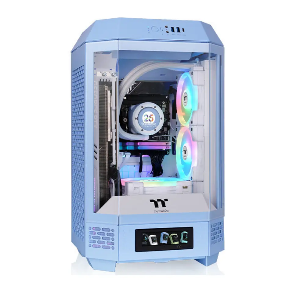 Gabinete Thermaltake The Tower 250, Mini Tower, Mini-ITX, 3 Painéis de Vidro Temperado, 2 Fans 120mm, Hydrangea Blue (Azul)