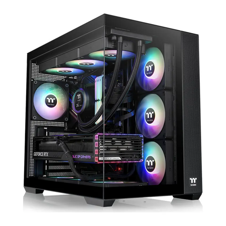 Gabinete Thermaltake View 380 TG ARGB, Mid Tower, ATX, 2 Painéis de Vidro Temperado, 4 Fans ARGB 120mm, Preto