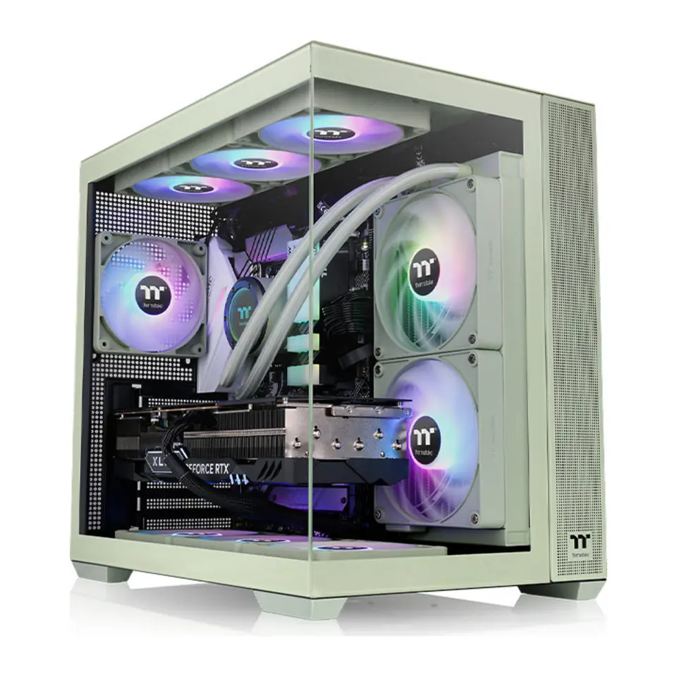 Gabinete Thermaltake View 380 TG ARGB, Mid Tower, ATX, 2 Painéis de Vidro Temperado, 4 Fans ARGB 120mm, Matcha Green (Verde)