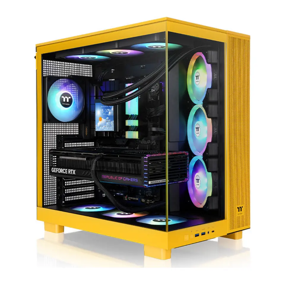 Gabinete Thermaltake View 380 XL TG ARGB, Mid Tower, ATX, 2 Painéis de Vidro Temperado, 4 Fans ARGB 120mm, Bumblebee (Amarelo)