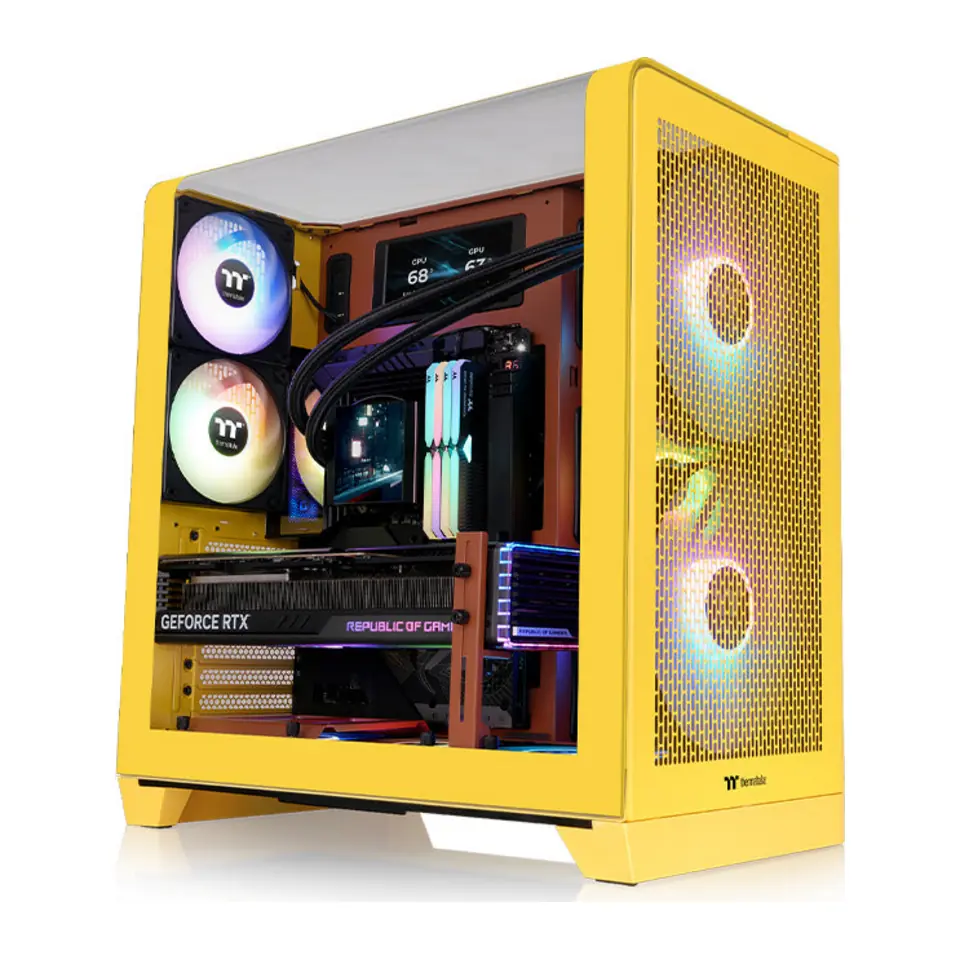 Gabinete Thermaltake View 390 Air, Mid Tower, ATX, Vidro Temperado Curvo, 2 Fans 120mm, Butter Caramel (Amarelo)
