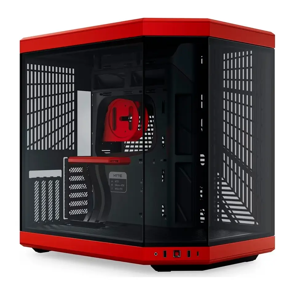 Gabinete HYTE Y70, Mid Tower, E-ATX, 3 Painéis de Vidro Temperado, Preto e Vermelho