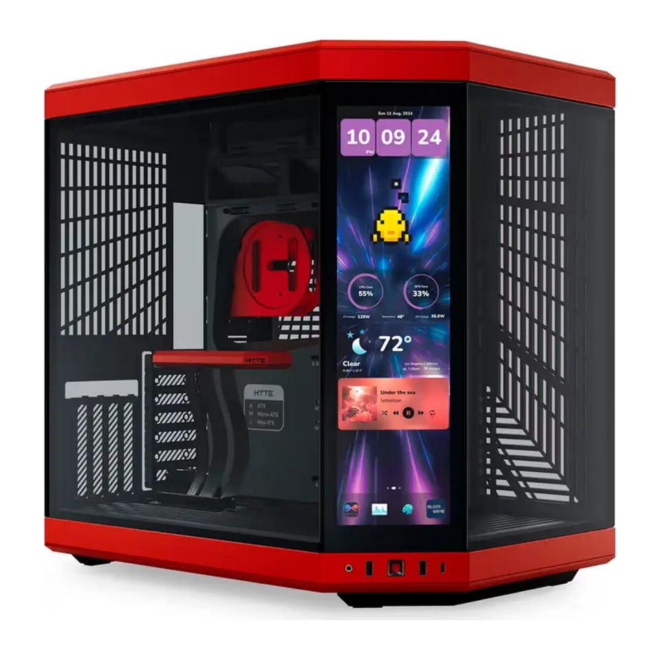 Gabinete HYTE Y70 Touch Infinite, Mid Tower, E-ATX, 3 Painéis de Vidro Temperado, Black Cherry (Preto e Vermelho)