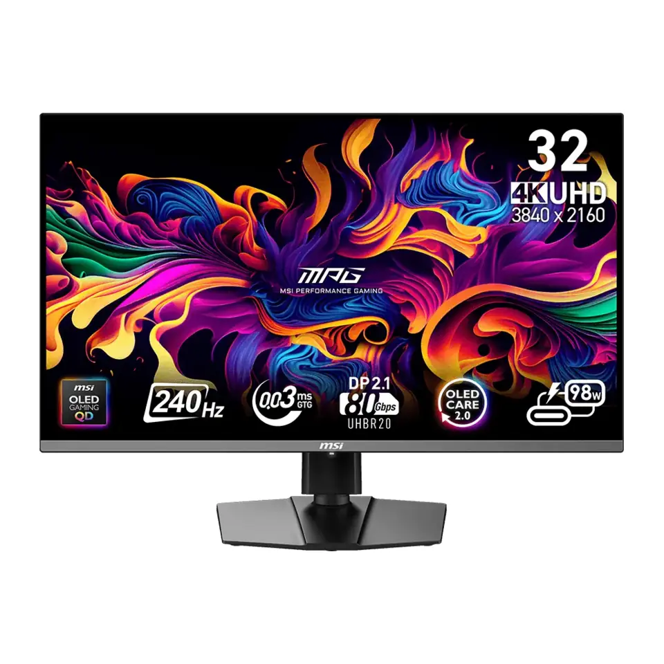 Monitor Gamer MSI MPG 322URX QD-OLED 31,5" QD-OLED 4K UHD, 240Hz, 0,03ms, G-Sync Compatible, DisplayPort 2.1, USB-C 98W - 9S6-3DD29A-024