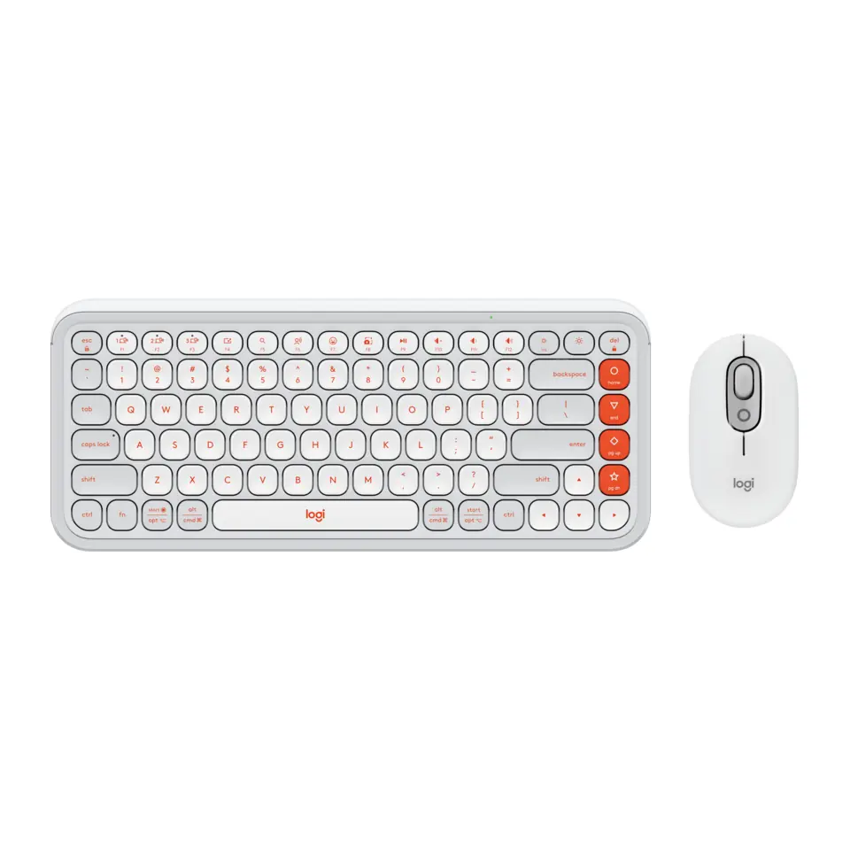 Kit Teclado e Mouse Sem Fio Logitech POP Icon Combo, Bluetooth, Layout US, Branco e Laranja - 920-013057