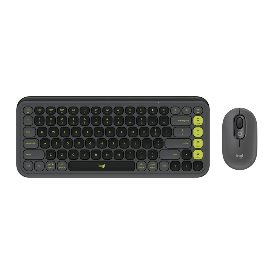 Kit Teclado e Mouse Sem Fio Logitech POP Icon Combo, Bluetooth, Layout US, Grafite e Verde - 920-013056