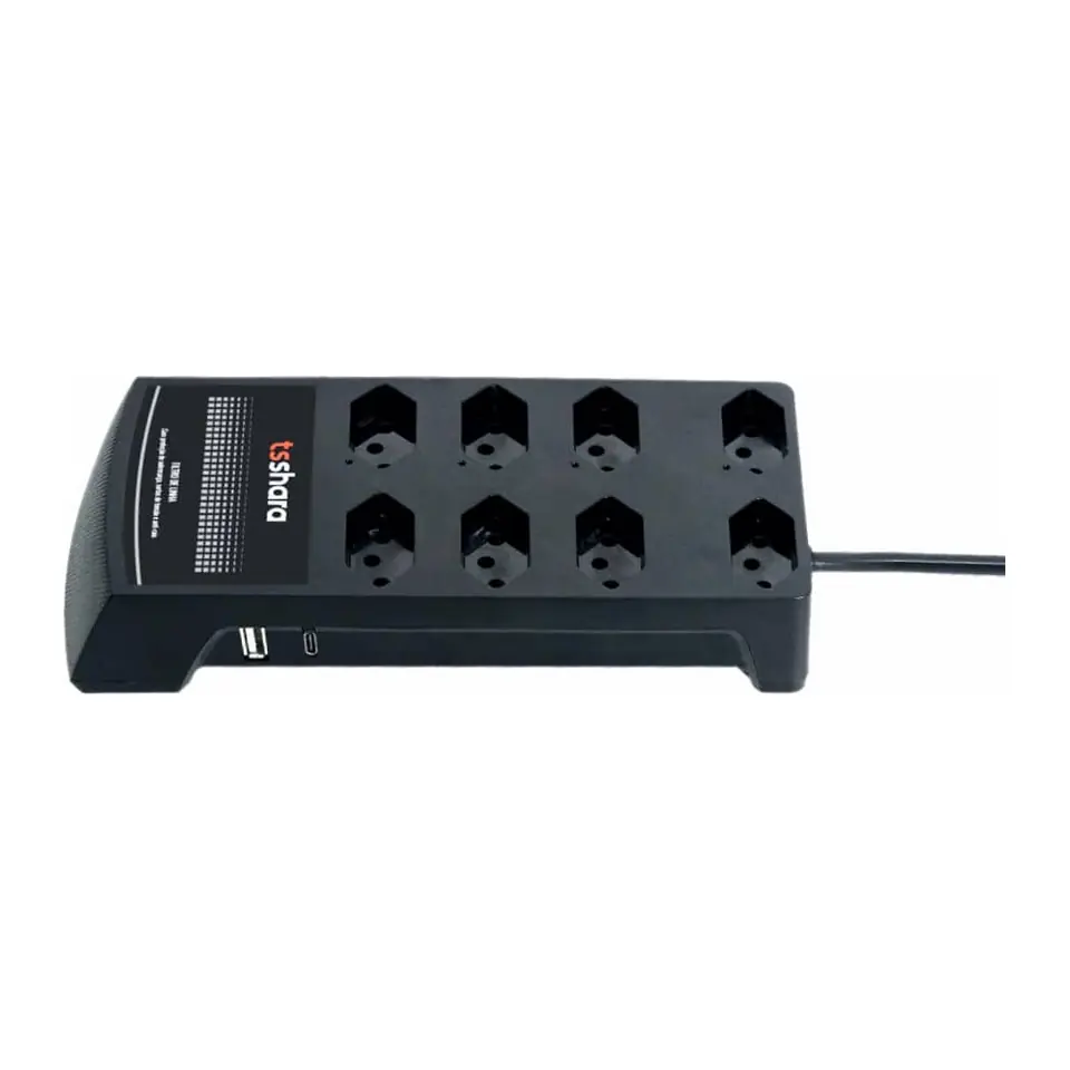 Filtro de Linha + DPS TS Shara 8 Tomadas 10A, Protetor Anti-Raio, Classe III, USB-A + USB-C, Bivolt, Cabo 1,5m, Preto - 632