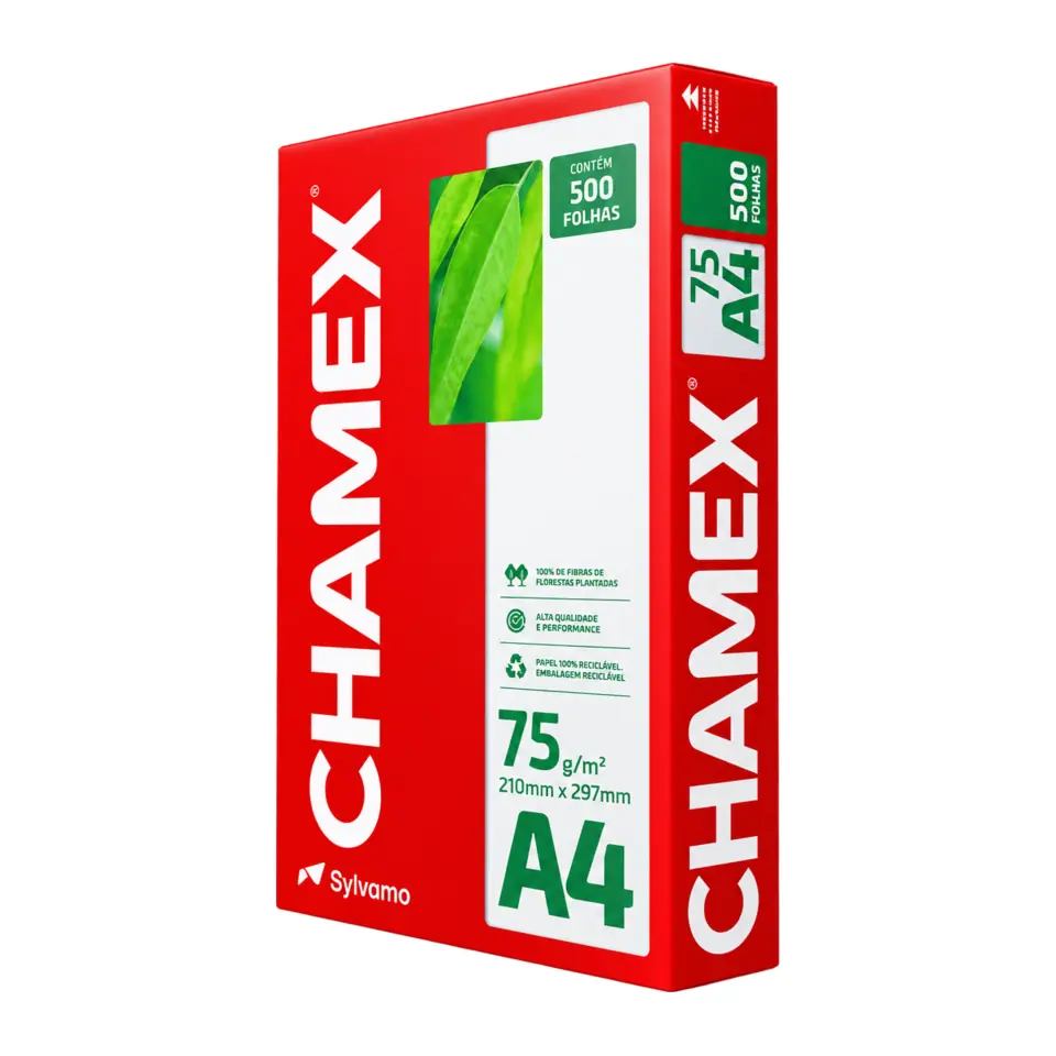 Papel A4 Chamex 75g/m2, Branco, 210 x 297mm, Pacote com 500 Folhas