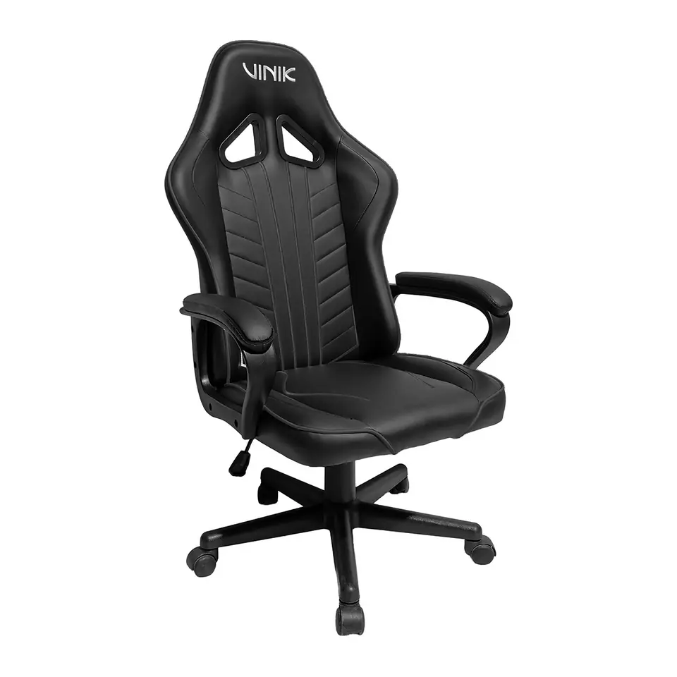 Cadeira Gamer Vinik Vega Preta, Inclinação 3 a 16 Graus, Pistão Classe 3, Base Nylon 320mm, Braço Acolchoado, Suporta até 120kg