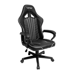 Cadeira Gamer Vinik Vega Preta/Branca, Inclinação 3 a 16 Graus, Pistão Classe 3, Base Nylon 320mm, Braço Acolchoado, Suporta até 120kg